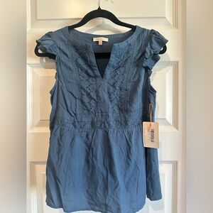 Skies Are Blue Blue Eyelet Ruffle Sleeve Top - NWT